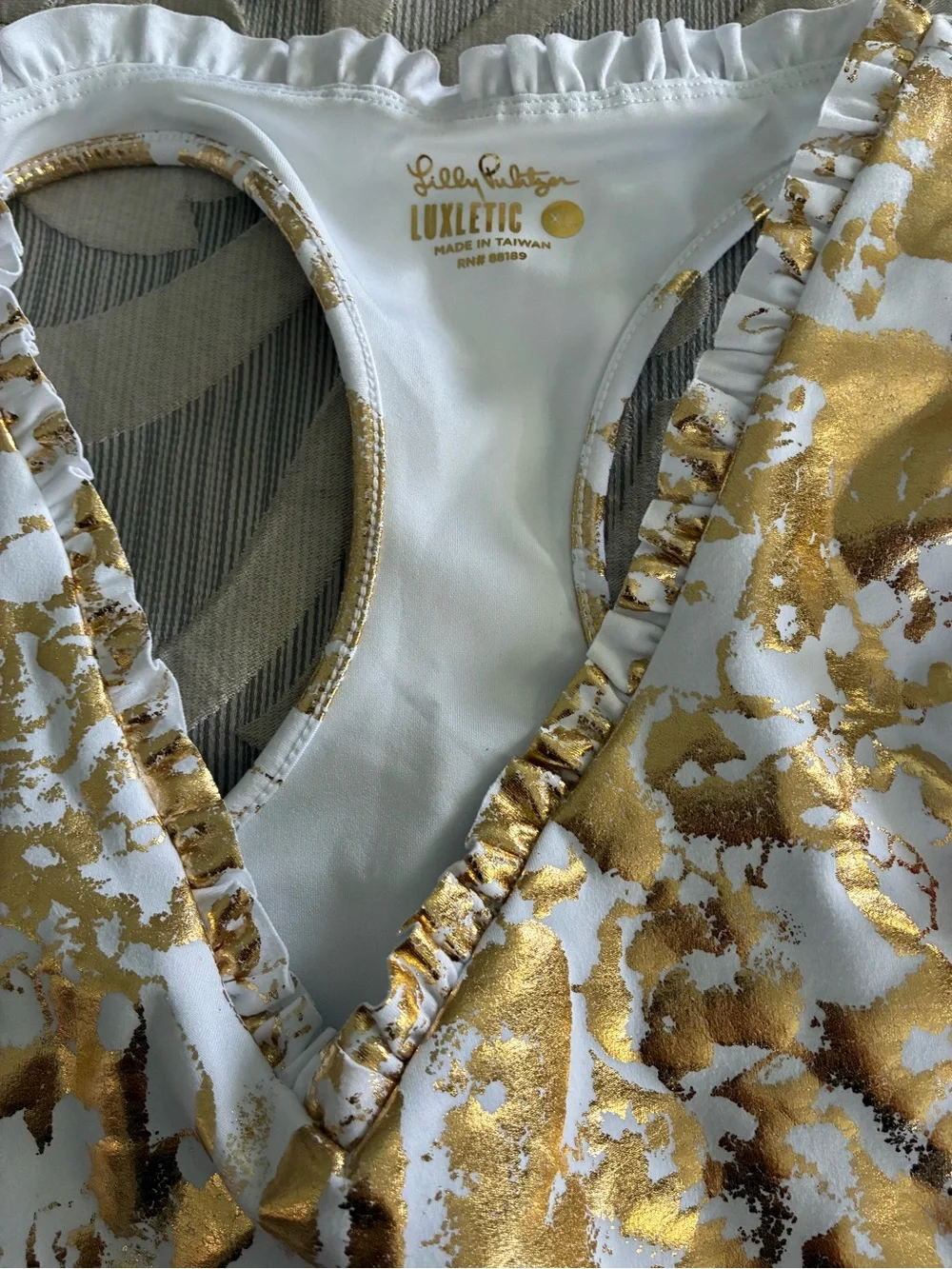 NWT Lilly Pulitzer White and Gold Marble Racerback Sports Bra XL - Picture 2 of 3